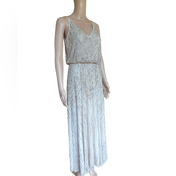 BHLDN Dresses & Skirts - BHLDN Womens Sleeveless Champagne Beaded Sequined Maxi Dress V Neckline Size 4